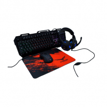 KIT GAMER 4 EN 1 NACEB NA-0925 / Kit teclado y Mouse Led RGB / Diadema LED Doble 3.5 mm + USB / Mousepad de alta precisi&oacute;n