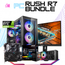 PC RUSH R7 BUNDLE / AMD RYZEN 7 5700X / RTX 3060 12GB / 32GB RAM / 1TB SSD M.2 NVME / FUENTE 650W 80+ BRONZE/ DISIPADOR DE TORRE DOBLE FAN / INCLUYE MONITO 24" FHD 165HZ 1MS / KIT TECLADO Y MOUSE DE REGALO / PROMOCION