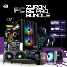 PC ZYRON R5 PRO BUNDLE / AMD RYZEN 5 5500X3D / RTX 5060 TI 16G/ 32GB RAM / 1TB SSD NVME / DISIPADOR DE TORRE 120MM/ FUENTE 700W 80+ BRONZE/ MONITOR 24" FHD 200HZ/ W11 PRO / PROMOCION